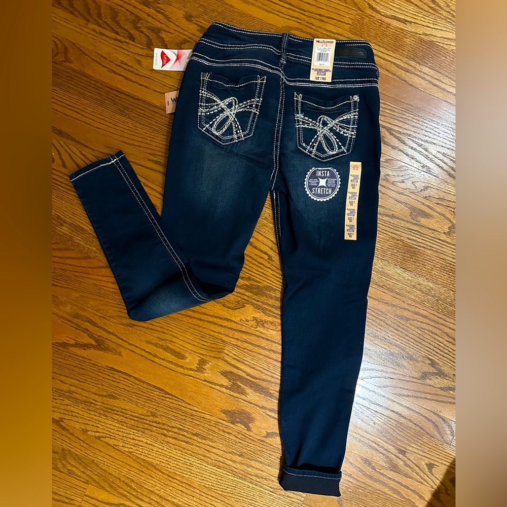 Wallflower dark denim skinny jeans - embroidered pockets